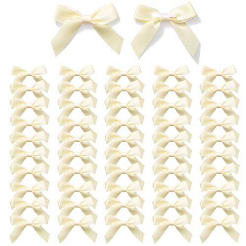 MORSUNBELA Schleifen Deko Kleine Geschenkschleifen Selbstklebend Beige Schleife Satinband Geschenk für Geburtstag Hochzeit Weihnachten Dekoration Karte Herstellung 50 Stück von MORSUNBELA