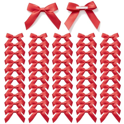 MORSUNBELA Schleifen Deko Kleine Rot Schleife Satinband Geschenkschleifen Selbstklebend für Valentinstag Hochzeit Weihnachten Geburtstag Dekoration Karte Herstellung 50 Stück von MORSUNBELA