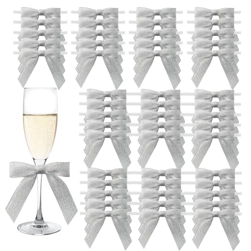 MORSUNBELA Schleifen Deko Kleine Silber Geschenkschleifen Schleife Geschenk für Valentinstag Hochzeit Weihnachten Dekoration Karte Herstellung 50 Stück von MORSUNBELA