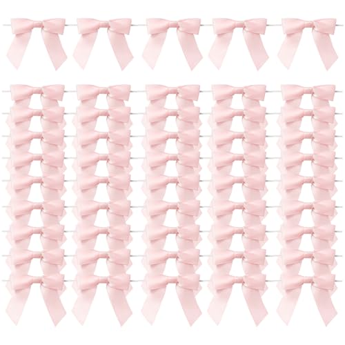 MORSUNBELA Schleifen Deko Rosa Geschenkschleifen Schleife Geschenk für Hochzeit Geburtstag Weihnachten Kommunion Gastgeschenke,50 Stück,Hellrosa von MORSUNBELA