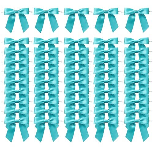 MORSUNBELA Schleifen Geschenk Deko Hochzeit Geschenkschleifen Schleife für Geburtstag Weihnachten Kommunion,50 Stück,Türkiser von MORSUNBELA