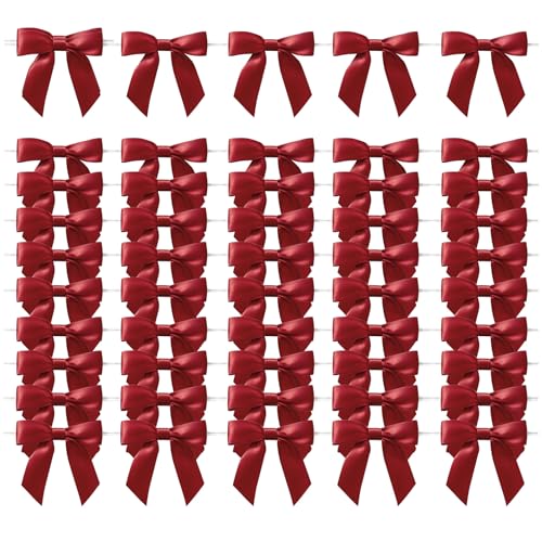 MORSUNBELA Schleifen Geschenk Rote Deko Hochzeit Geschenkschleifen Schleife für Geburtstag Weihnachten Kommunion,50 Stück,Dunkelrote von MORSUNBELA