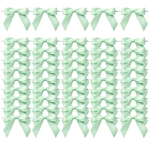MORSUNBELA Schleifen Grün Geschenk Deko Hochzeit Geschenkschleifen Schleife für Geburtstag Weihnachten Kommunion,50 Stück,Salbeigrün von MORSUNBELA