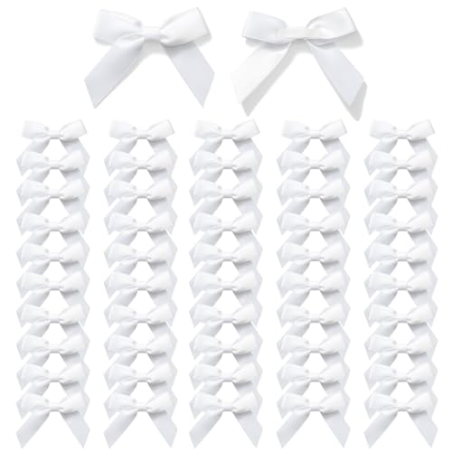 MORSUNBELA Schleifen Kleine Deko Weiße Schleife Geschenkschleifen Selbstklebend Geschenk für Geschenkverpackungen Valentinstag Hochzeit Weihnachten 50 Stück von MORSUNBELA