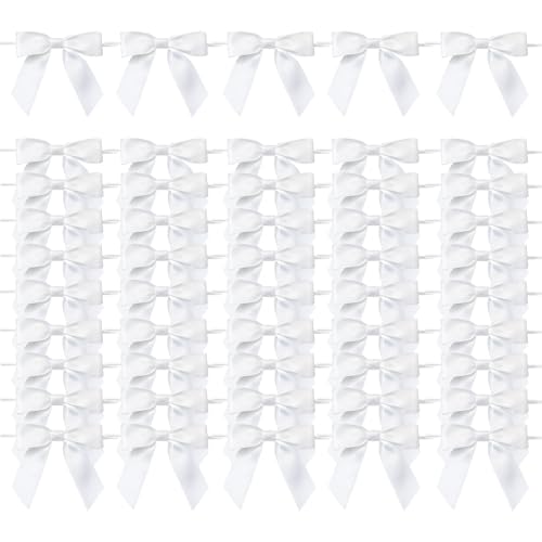 MORSUNBELA Weiße Schleifen Deko Hochzeit Geschenkschleifen Schleife Geschenk für Geburtstag Weihnachten Kommunion Gastgeschenke 50 Stück,Weiß von MORSUNBELA