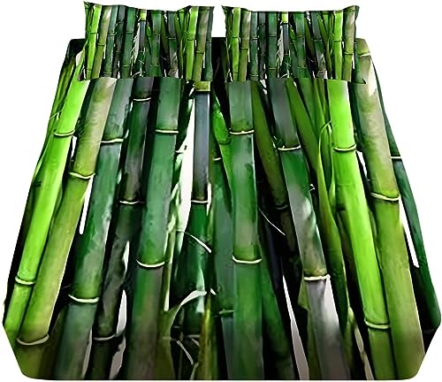 3D Grüner Bambus Spannbettlaken 120x200cm, Grüner Bambus Bettlaken für Kinder Erwachsene, Bettlaken Spannbetttuch 120x200cm für Matratze bis 30 cm Höhe mit 1 x Kissenbezügen von MORTRA