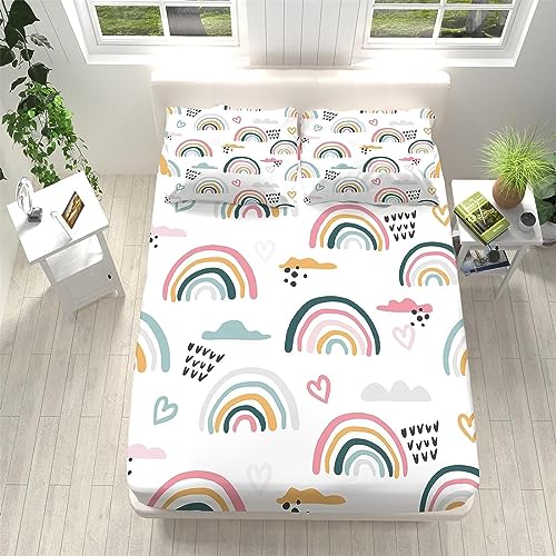 3D Regenbogen Spannbettlaken 120x200cm, Regenbogen Mikrofaser Bettlaken für Kinder Erwachsene, Boxspringbett Spannbetttuch bis 30 cm Matratzenhöhe, Bettlaken 120x200cm mit 1 x Kissenbezügen von MORTRA