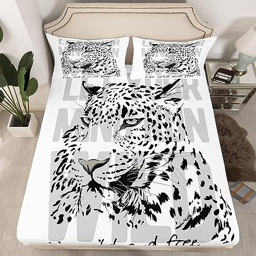 MORTRA 3D Schwarzer Leopard Spannbettlaken 180x200 cm, Schwarzer Leopard Bettlaken Set für Kinder Erwachsene, Mikrofaser Spannbetttuch - Tiefe Tasche 30 cm mit 1 Kissenbezügen von MORTRA