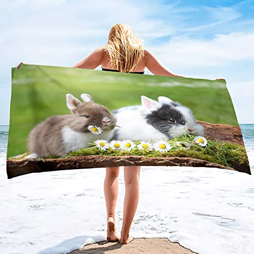 MORTRA Süßer Hase Strandtuch Groß 80x160 cm, Weich Schnelltrocknend Sandfrei Strandhandtuch 3D Tier Mikrofaser Handtücher Badetuch für Damen Herren Handtuch Strandtücher Strandlaken Badehandtuch von MORTRA