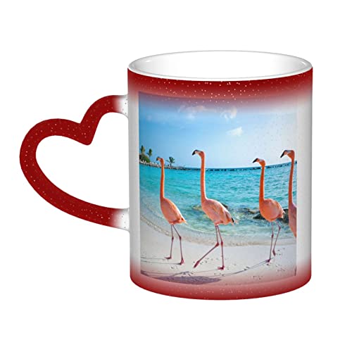 MORYEN Bedruckte Keramiktasse mit Flamingo-Motiv, magische Tasse, wechselnde Farbe, Kaffeetasse, kreative Tasse, wärmeempfindliche Kaffeetassen, Geschenk von MORYEN