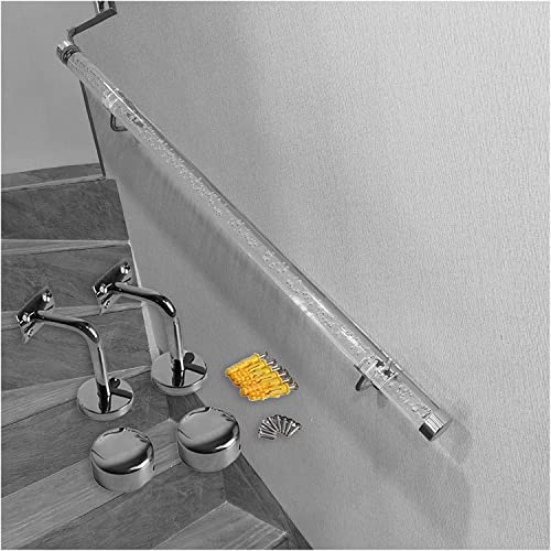 MORYEN Treppengeländer Handlauf für Treppen Klare Acryl Handläufe für Treppen im Freien – 1 ft/3ft/5ft/7ft/9ft/10ft lang, Wandhalterung, 440lbs Laden (Color : Silver, Size : 200cm(6.5ft)) von MORYEN