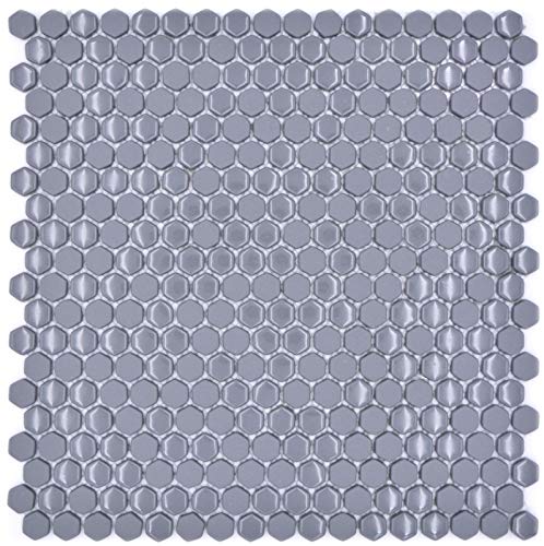 Glasmosaik Hexagonal Sechseckfliesen grau glänzend matt Mosaikfliese Wand Fliesenspiegel Küche Bad von MOSANI