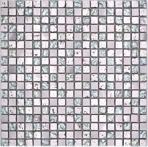 Glasmosaik Mosaikfliese Aluminium silber grau Resin Spritzschutz Küche Bad Fliesenspiegel Wand WC - MOS92-0202 von MOSANI