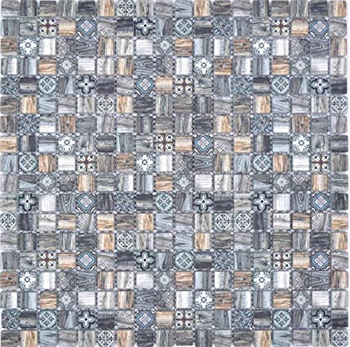Glasmosaik Mosaikfliese Retro Holz Optik grau braun Ornament Wand Bad Küche MOS78-W99 von MOSANI