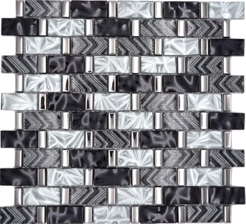 Glasmosaik Mosaikfliese grau schwarz silber glänzend Wand Küche Bad Dusche - MOS83-MW10 von MOSANI