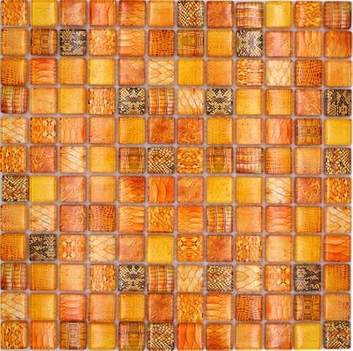 Glasmosaik Mosaikfliese orange glänzend Snake Wand Küche Bad Dusche MOS68-WL44 von MOSANI