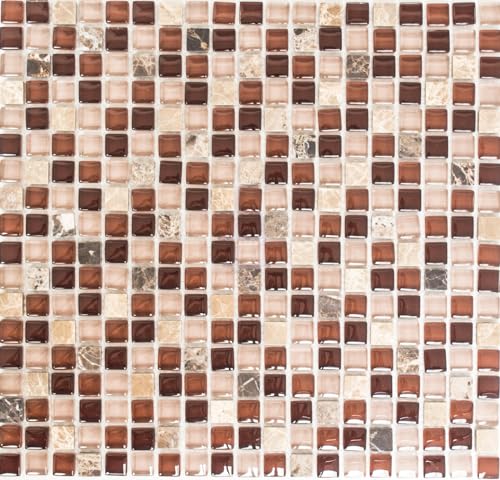 Glasmosaik Naturstein Mosaikfliese dunkelbraun hellbraun ocker BAD WC Küche WAND Fliesenspiegel - MOS92-1304 von MOSANI