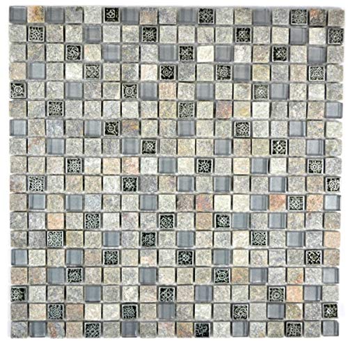Glasmosaik Naturstein Mosaikfliese grau anthrazit beige Resin Quarzit Küchenwand Badfliese - MOS92-02M7 Glasmosaik Naturstein Mosaikfliese grau anthrazit beige Resin Quarzit Küchenwand Badfliese - MOS92-02M7 von MOSANI