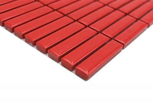 Handmuster Keramik Mosaik Stäbchen Retro Vintage 50er 60er Jahre Riemchen rot glänzend MOS24-BM7_m von MOSANI
