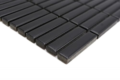 Handmuster Keramik Mosaik Stäbchen Retro Vintage 50er 60er Jahre Riemchen schwarz matt MOS24-BM8_m von MOSANI