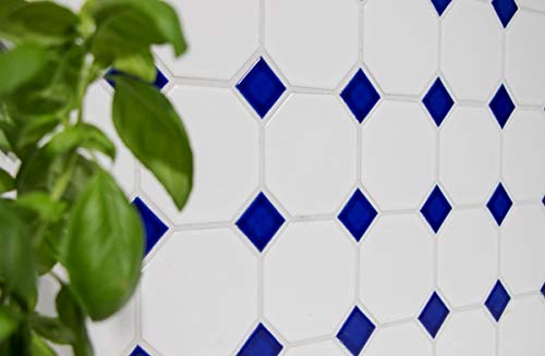 Handmuster Mosaik Fliese Keramik Octagonal weiß matt kobaltblau glänzend Mosaikwand Küchenrückwand MOSOcta-180_m von MOSANI
