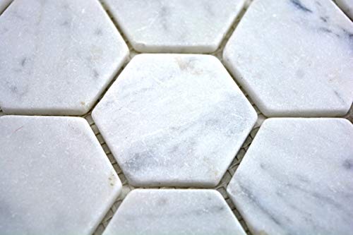 Handmuster Mosaik Fliese Marmor Naturstein Hexagon Marmor weiß Carrara MOS44-0103_m von MOSANI