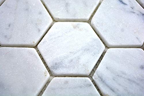 Handmuster Mosaik Fliese Marmor Naturstein Hexagon Marmor weiß Carrara Optik MOS44-0103_m von MOSANI