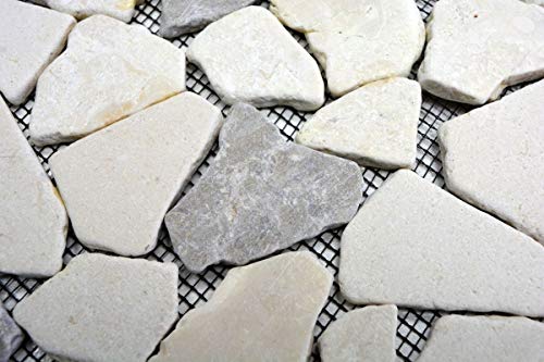 Handmuster Mosaik Fliese Marmor Naturstein grau beige Bruch Ciot Grau Botticino MOS44-0108_m von MOSANI