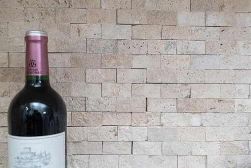 Handmuster Mosaik Steinwand Travertin Naturstein beige Brick Splitface Chiaro Travertin 3D MOS43-46248_m von MOSANI