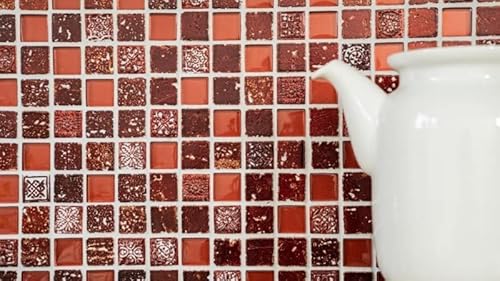 Handmuster Mosaikfliese Fliesenspiegel Transluzent rot Glasmosaik Crystal Resin rot BAD WC Küche WAND MOS82-0906_m von MOSANI