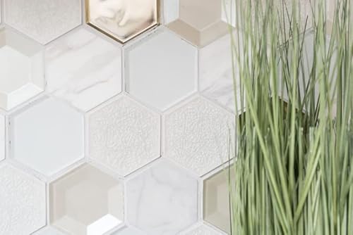 Handmuster Mosaikfliese Fliesenspiegel Transluzent weiß Hexagon Glasmosaik Crystal Stein 3D weiß MOS11E-66_m Handmuster Mosaikfliese Fliesenspiegel Transluzent weiß Hexagon Glasmosaik Crystal Stein 3D weiß MOS11E-66_m von MOSANI
