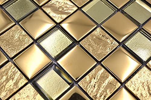 Handmuster Mosaikfliese Glasmosaik Kombi EP gold Küchenrückwand Badezimmer MOS88-XCG03_m von MOSANI