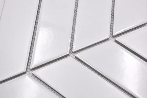 Handmuster Mosaikfliese Keramik Mosaik Fischgrät mix weiss glänzend matt Fliesenspiegel Bad MOS24-CHEV11_m von MOSANI