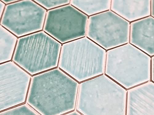 Handmuster Mosaikfliese Keramik Mosaik Hexagonal grün glänzend Fliesenspiegel Dusche MOS11K-SAN5_m von MOSANI