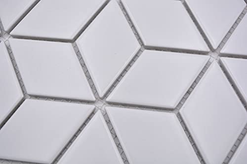 Handmuster Mosaikfliese Keramik Mosaik Kombi 3D Würfel uni weiß matt Fliesenspiegel Küche MOS13-POV4_m von MOSANI