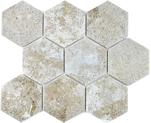 Hexagonale Sechseck Mosaik Fliese Keramik grau XL Zementoptik Küche Fliese WC Badfliese Fliesenspiegel Wand - MOS11F-0202 von MOSANI