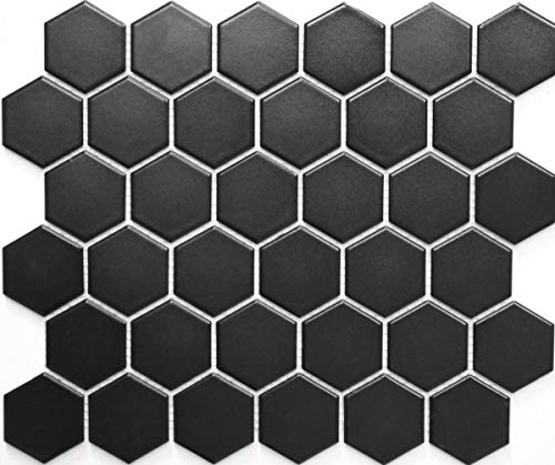 Hexagonale Sechseck Mosaik Fliese Keramik schwarz matt Duschrückwand Fliesenspiegel Küchenrückwand Wand Bad - MOS11B-0311 von MOSANI