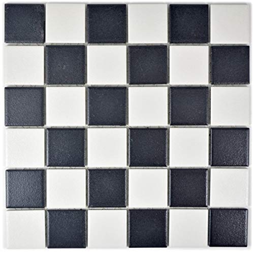 Keramik Mosaik Fliese Schachbrett Mosaik RUTSCHEMMEND RUTSCHSICHER schwarz weiß MOS14-0103-R10 von MOSANI