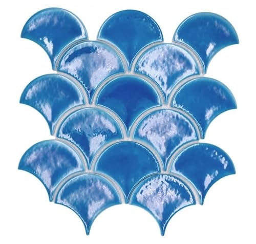 Keramik Mosaikfliese Fächer Fischschuppen uni dunkelblau ice crackled Style MOS13-FS3 von MOSANI