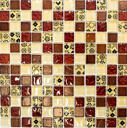 Kunststein Rustikal Mosaikfliese Glasmosaik Resin beige rot braun vanille schwarz Fliesenspiegel Wand Küche Bad WC - MOS83-CMCB25 von MOSANI