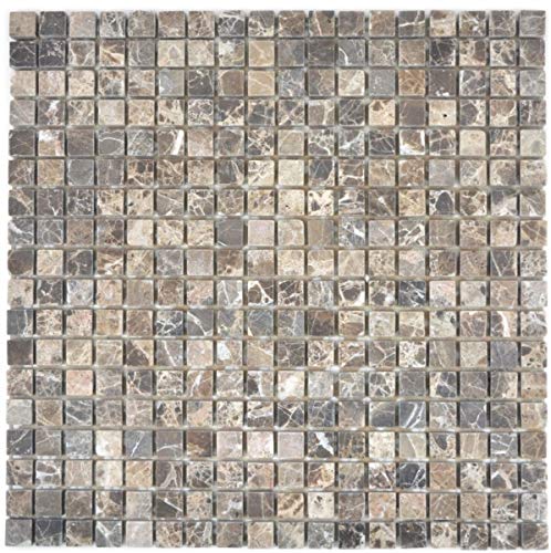 Marmor Mosaik Fliese Naturstein hellbeige dunkelbraun mix mini Quadrat Fliesenspiegel Wandverkleidung Bad - MOS38-1313 von MOSANI