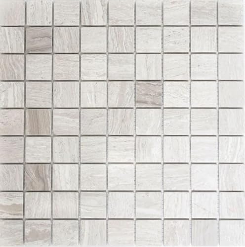 Marmor Mosaik Fliese Naturstein hellgrau Grau Streifenoptik Dusche Wand Boden - MOS42-0204 von MOSANI