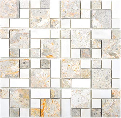 Marmor Mosaik Fliese anthrazit weiss rost Kombination Wand Fliesenspiegel WC - MOS88-0201 von MOSANI