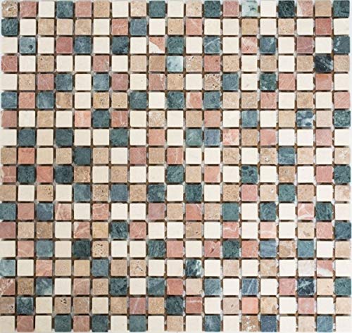 Marmor Mosaik Steine Naturstein creme beige rot grün Random mini Quadrat Fkiesenspiegel Bad - MOS38-1204 von MOSANI