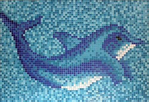 Delphin Schwimmbad Mosaik Pool Mosaik Mosaikbild blau Delfin 1.600x1.100mm MOSMB-Delphin_gross von MOSANI