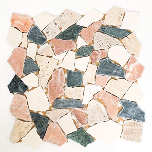 Mosaik Bruch Marmor Naturstein creme beige rot grün Polygonal Random Sprtzschutz Fliesenspiegel Küche - MOS44-1204 von MOSANI