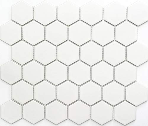 Hexagonale Sechseck Mosaik Fliese Keramik weiß matt Wandfliesen Badfliese Küchenfliese Fliesenspiegel WC - MOS11B-0111 von MOSANI