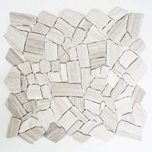 Mosaik Bruch Marmor Naturstein Polygonal Grau Streifen hellgrau silber Fliesenspiegel Wandverblender Küche - MOS44-0202 von MOSANI