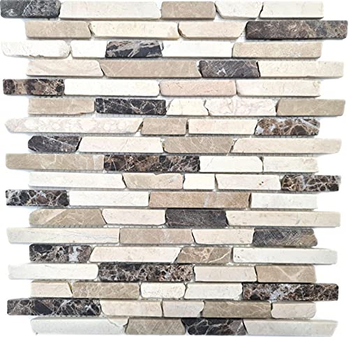 Mosaik Marmor Naturstein beige braun creme Brick Castanao Verbund Stäbchen Fliesenspiegel Wand Küche - MOS40-0195 von MOSANI