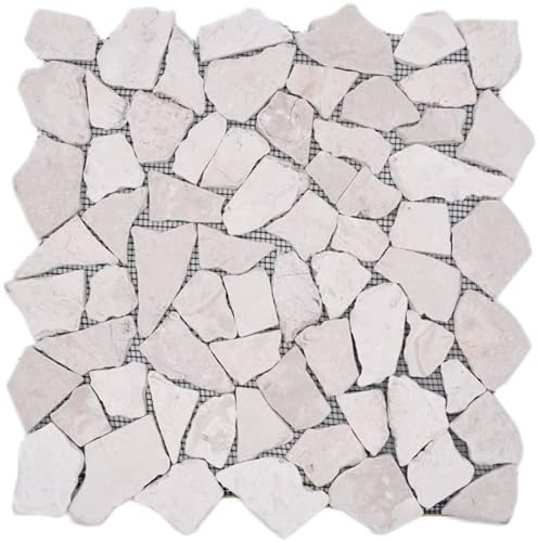 Mosaik Bruch Marmor Naturstein hellbeige elfenbein Polygonal Fliesenspiegel Spritzschutz Wandverblender - MOS44-30-100 von MOSANI